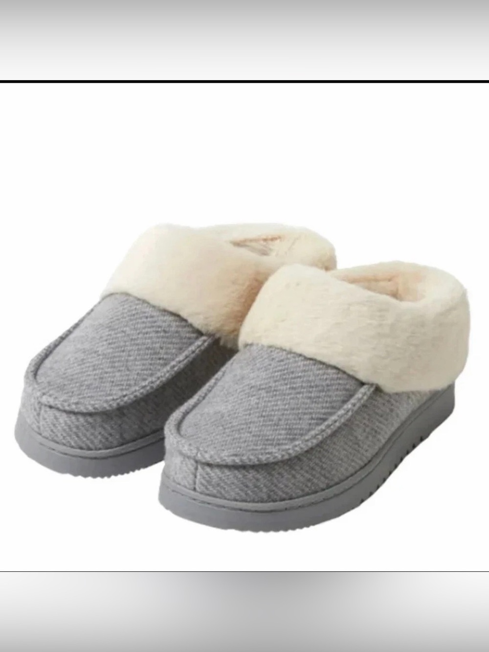 NWT Dearfoams Women's Knit Faux Fur Clog Slippers Light Grey 7-8